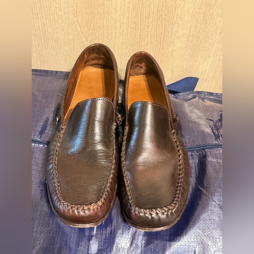 John Varvatos Brown Leather Slip-On Loafers | Men’s Driving Shoes -Made in Italy